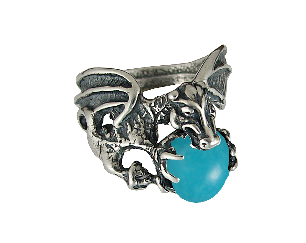 Sterling Silver Dragon of Desire Ring With Turquoise Size 6